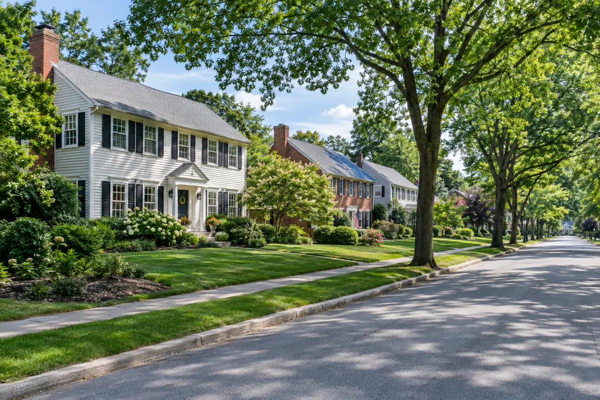 Colonial homes on a quiet street