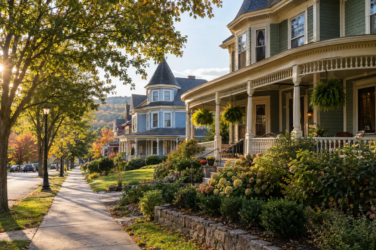 Victorian homes on a tree-lined street